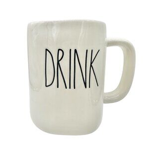 Rae Dunn Artisan Collection 20 oz Mug DRINK Ceramic White Black Lettering NEW